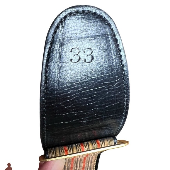 VTG 1970s Leather Striped Canvas Statement Belt Sz 33 Retro Mod Unisex Boho Med - Picture 10 of 10